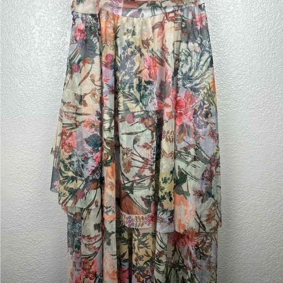 Anthropologie High-Low Tulle Women Garden Floral Watercolor Size6 Romantic Skirt - Picture 9 of 13